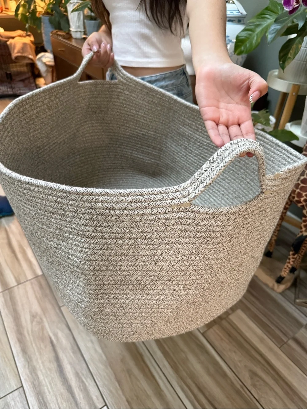 Extra Large Handwoven Storage Rope Basket Home Organizer – Natural Cream
